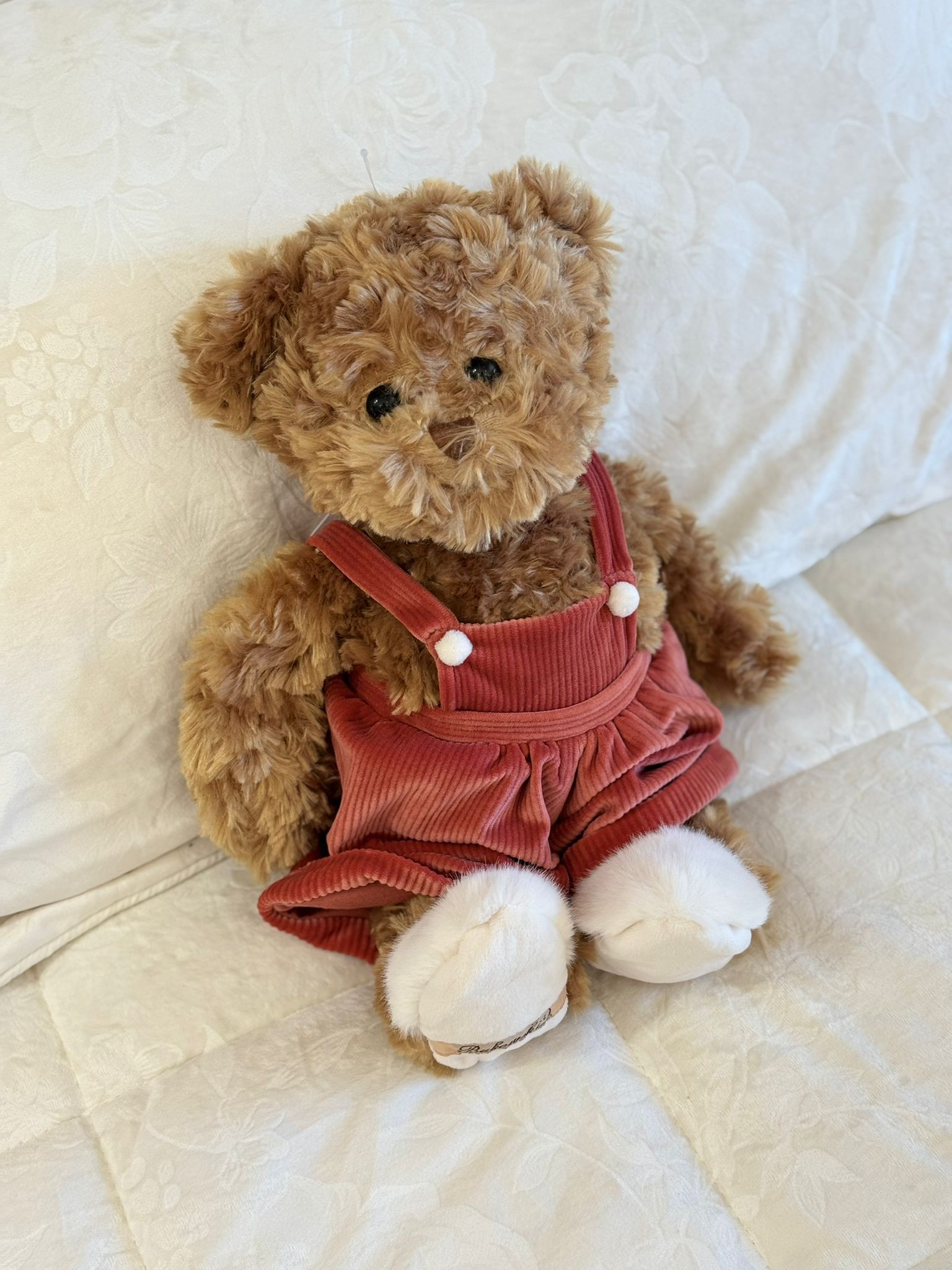 Orsetto peluche Prince Filip con salopette in velluto - H.35 cm - Bukowski